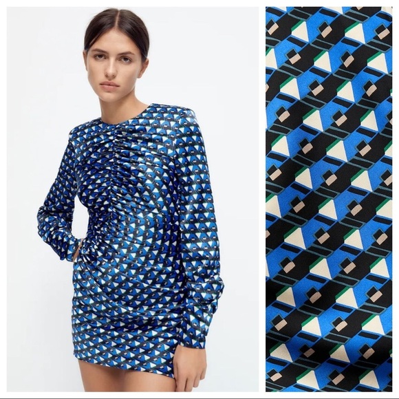 🌹NWOT. Zara Bluish Geometric Print Mini Dress. Size M. - Picture 1 of 9